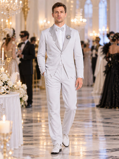 White adult carnival costume with jacket and bow tie