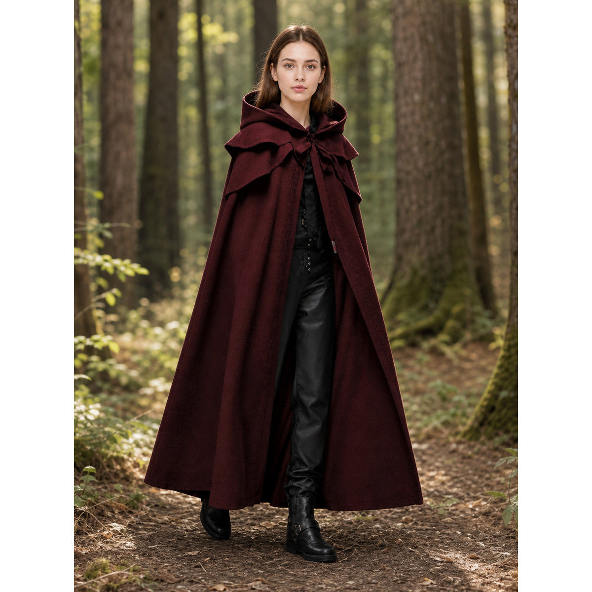 Long Cloak with Hood and Layered Shoulders lifestyle view