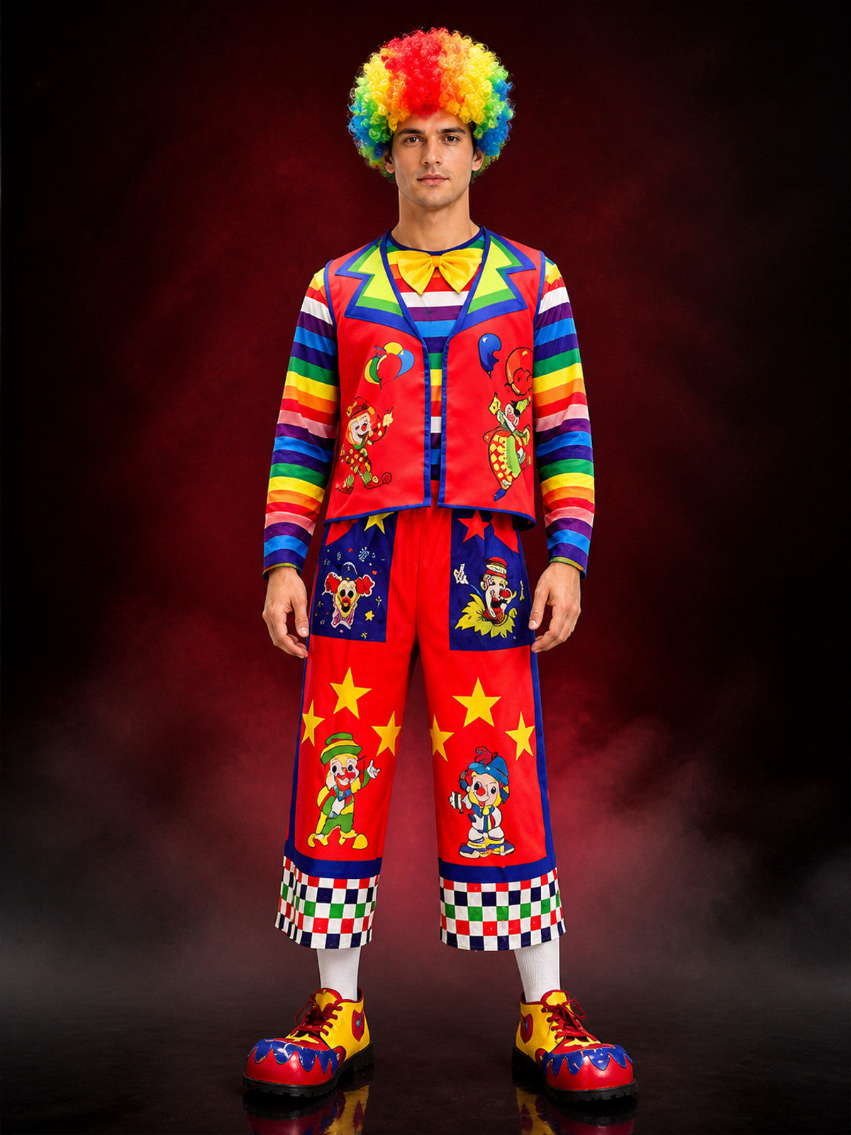 Rainbow Clown Costume with Print for Performances and Cosplay