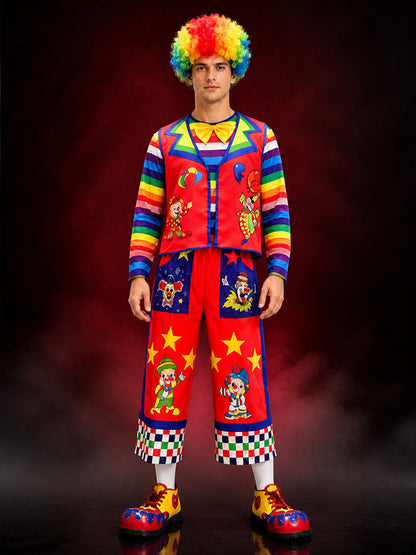 Rainbow Clown Costume with Print for Performances and Cosplay