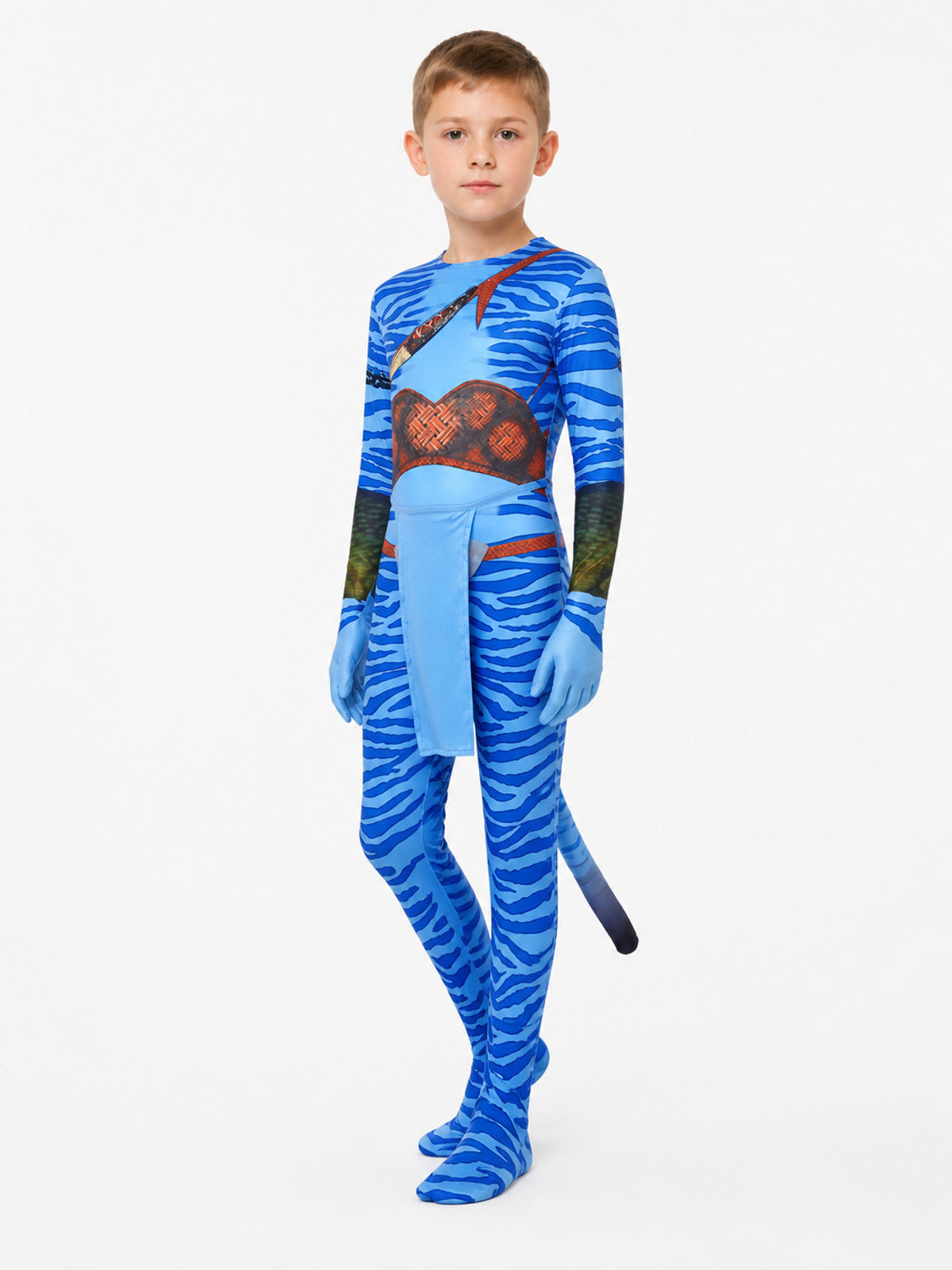 Avatar Costume Jumpsuit with Tail for Cosplay, Blue, 110-190