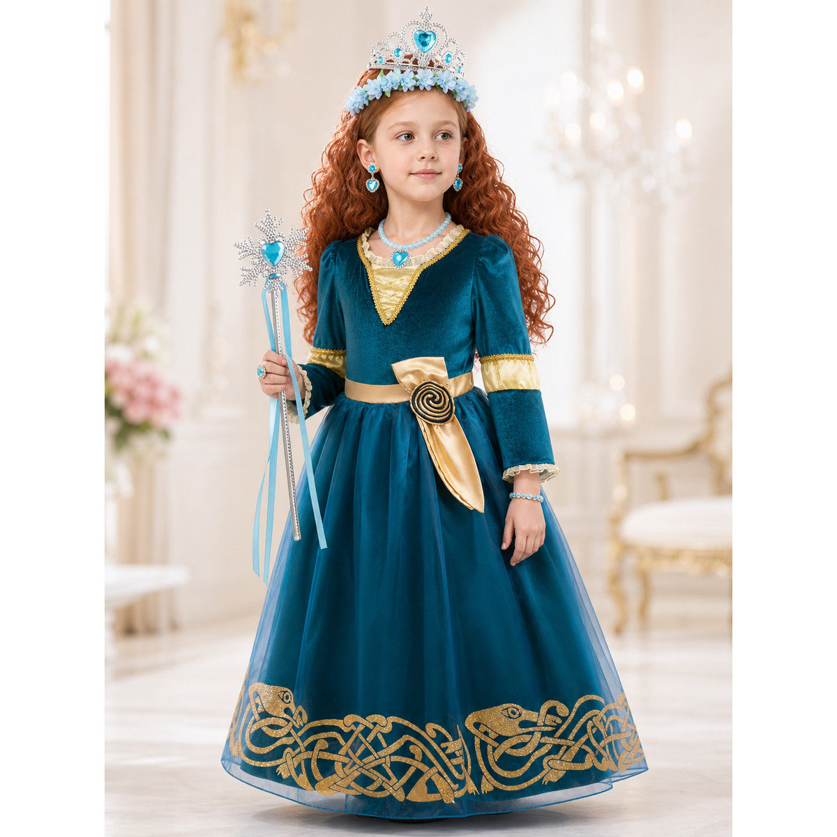 Blue-Green Princess Costume for Halloween lifestyle view