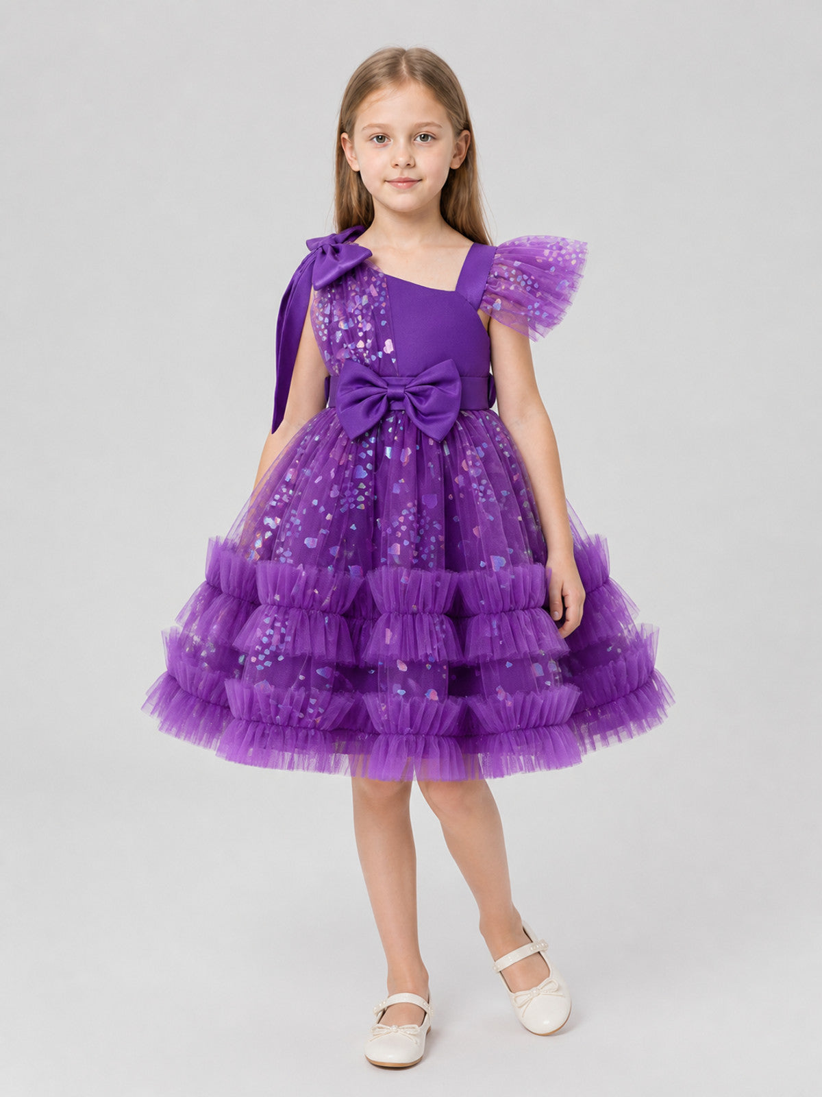 Girls’ Purple Sequin Dress with a Full Skirt product detail
