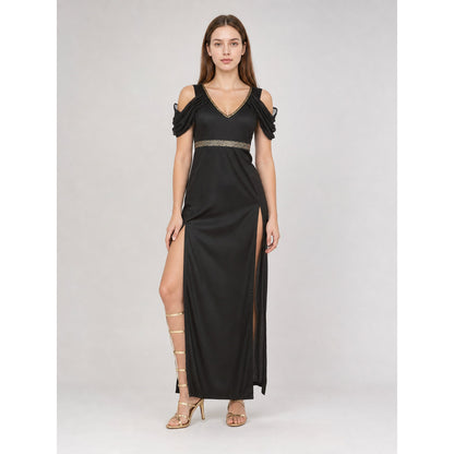 Cosplay Dress with Gold Belt and Slits Costume Dresses detail