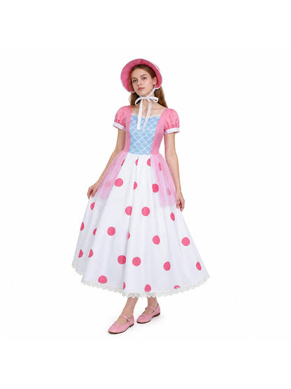 Cosplay Dress with Full Skirt and Polka-Dot Hat