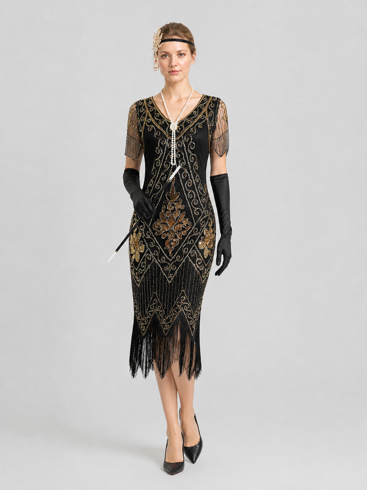 Long Sequined Dress with Fringe, Retro Set Costume Dresses detail
