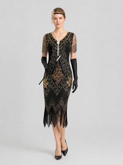 Long Sequined Dress with Fringe, Retro Set Costume Dresses detail