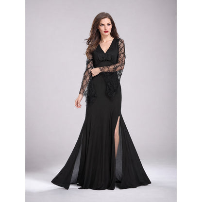 Black Long Dress with Lace Sleeves