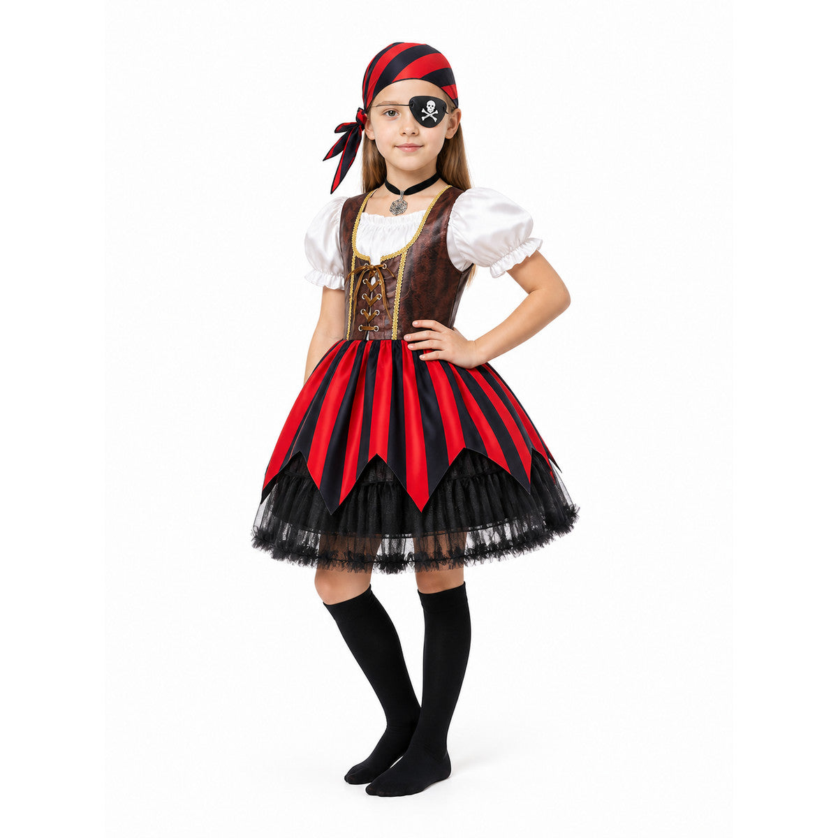 Children's Pirate Costume with Striped Dress and Corset Costume Dresses detail