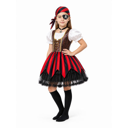 Children's Pirate Costume with Striped Dress and Corset Costume Dresses detail