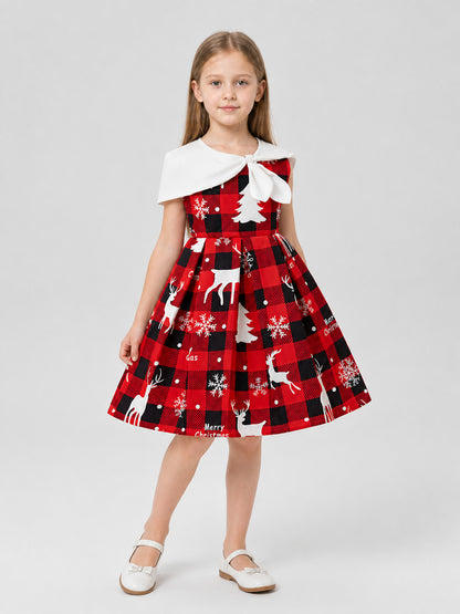 Dressy Christmas Dress, Plaid, Print, Bow Costume Dresses detail
