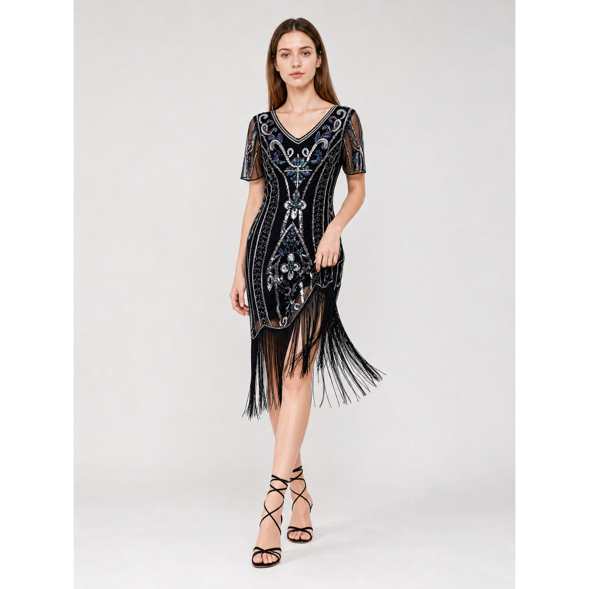 1920s-Style Sequin Fringe Dress