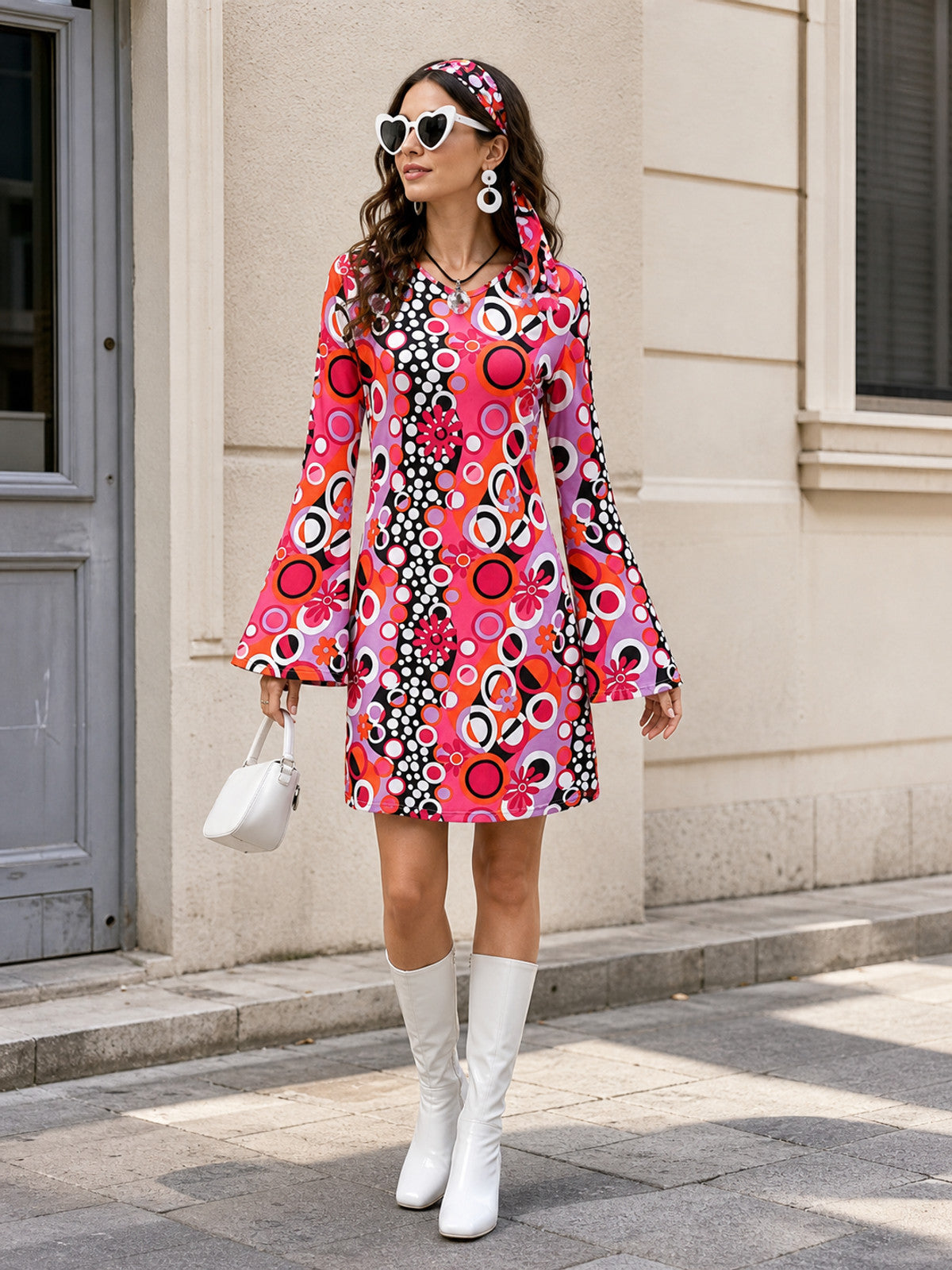 Dress with Flared Sleeves, Accessories, and Print Costume Dresses detail