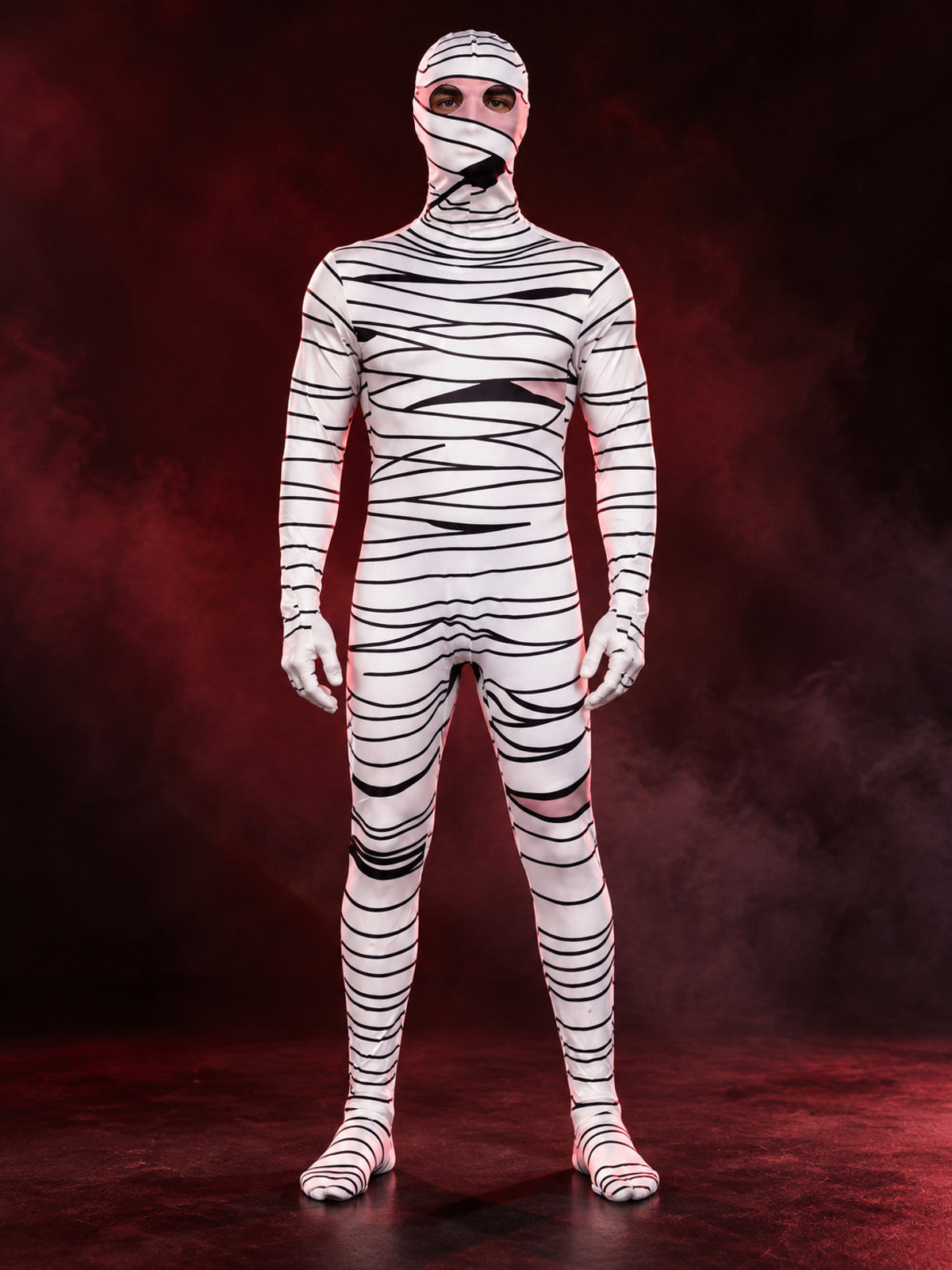 Mummy Costume with Bandage Print, White, with Headpiece