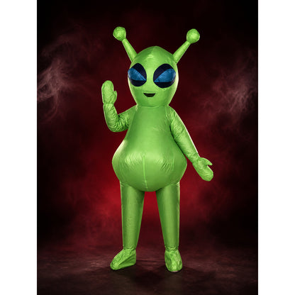 Adult Green Alien Costume Bodysuit with Antennae and Blue Eyes main product view