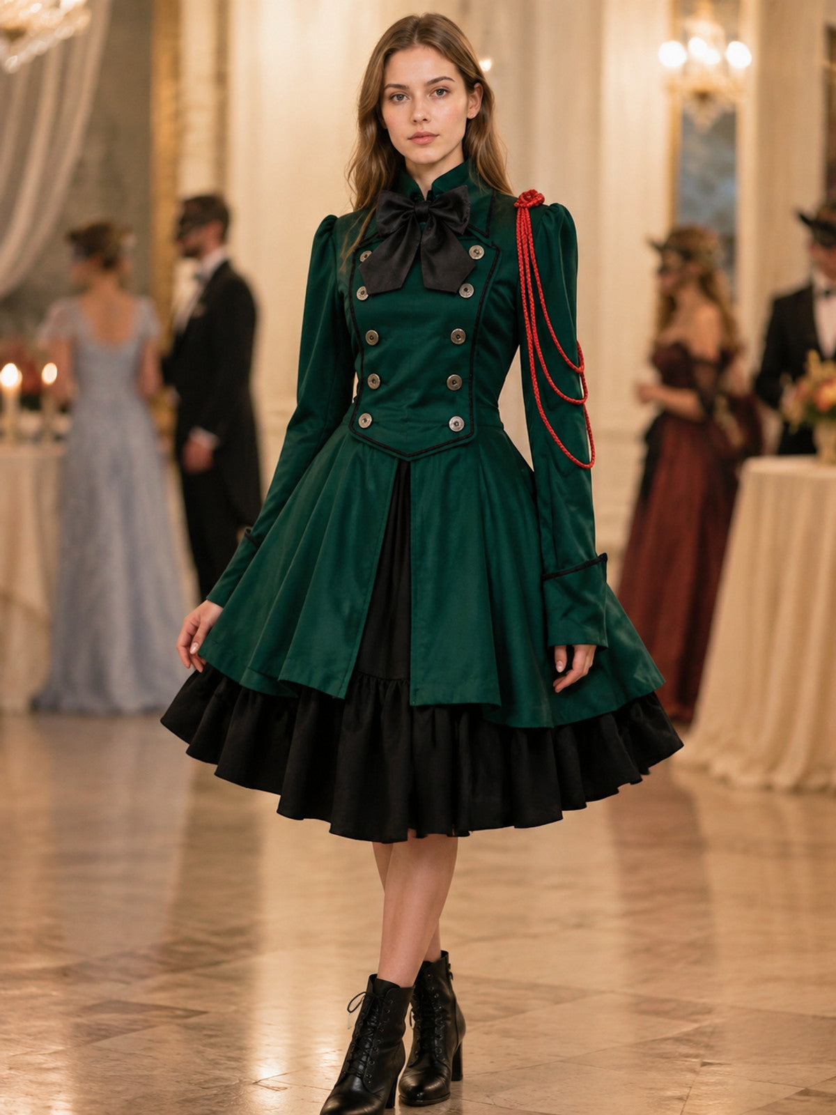 Gothic Victorian Dress with Bow and Ruffles lifestyle view