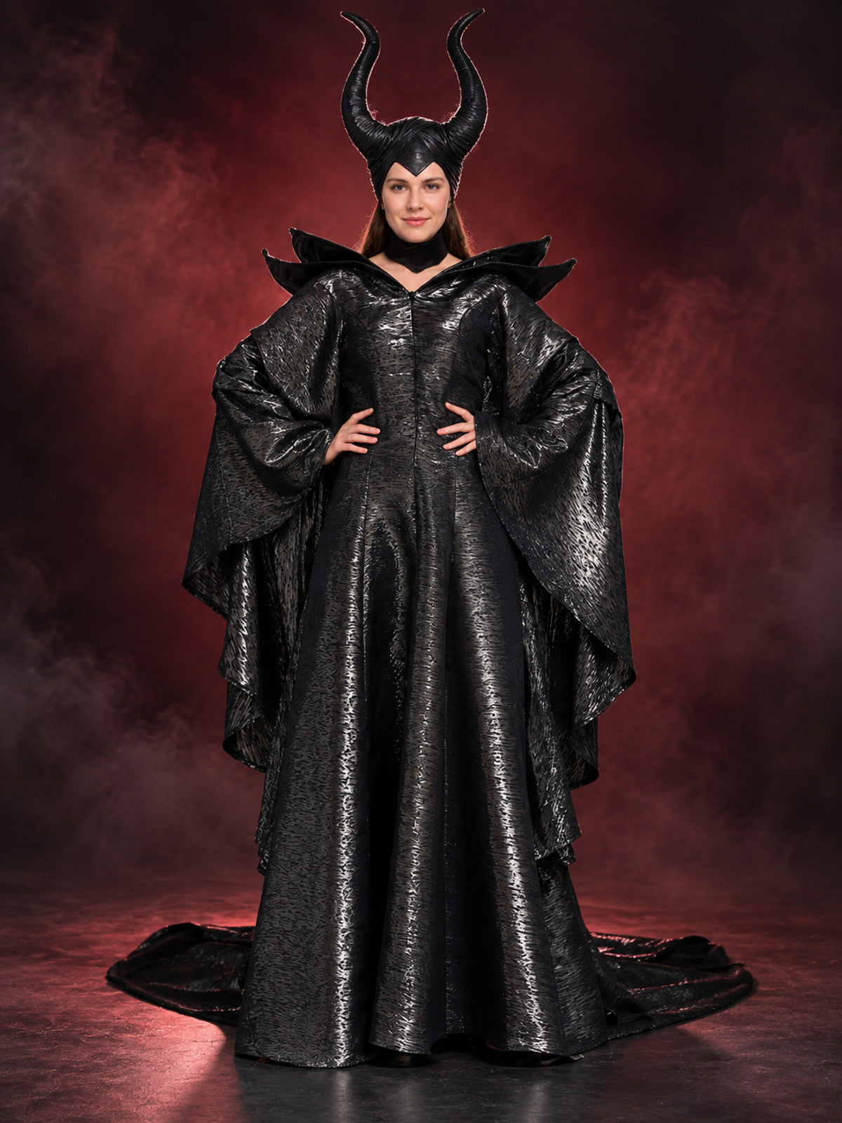 Black Witch Costume with Horns and Choker