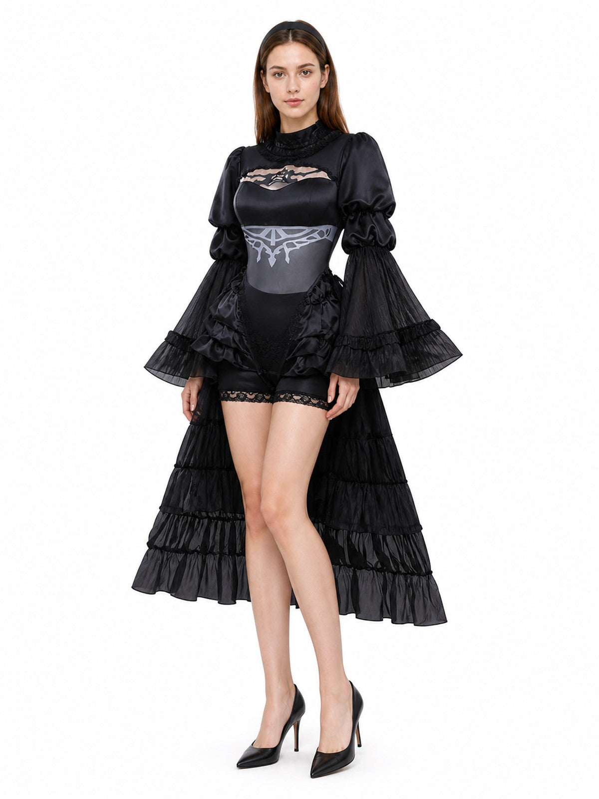 Black Cosplay Dress with Collar and Ruffles