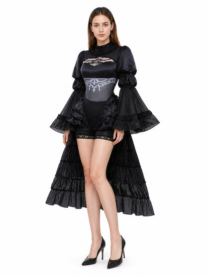 Black Cosplay Dress with Collar and Ruffles