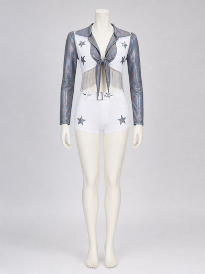 Stage costume: fringed long-sleeve top and shorts Costumes detail