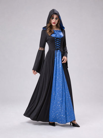 Hooded Witch Costume with Lacing and Stars Costumes detail