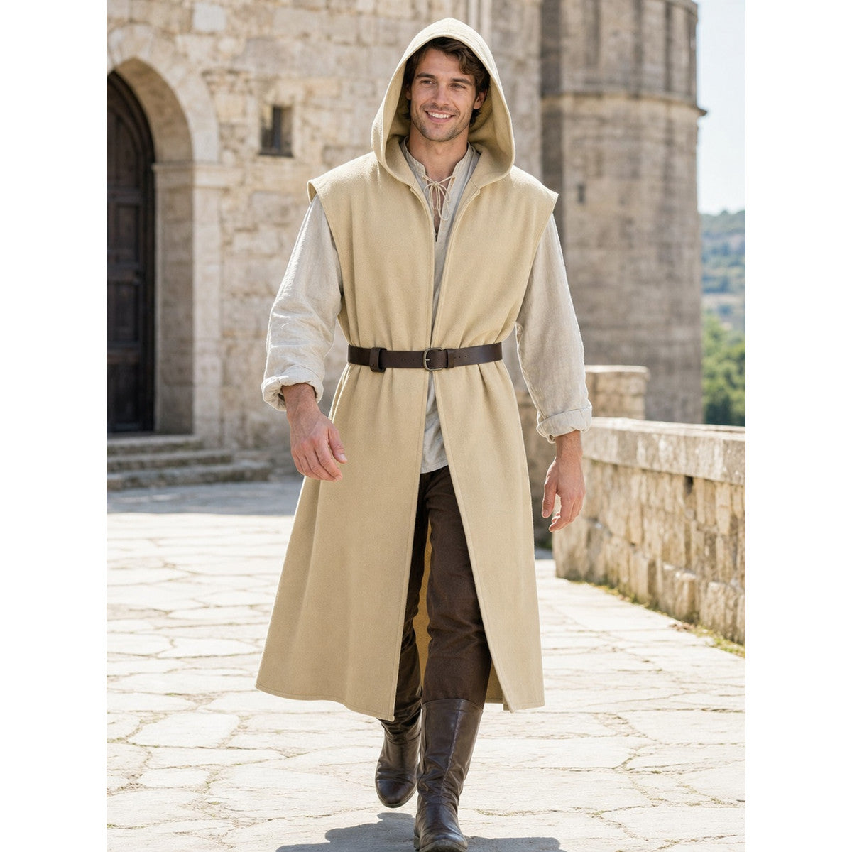 Khaki Hooded Carnival Cloak with Belt lifestyle