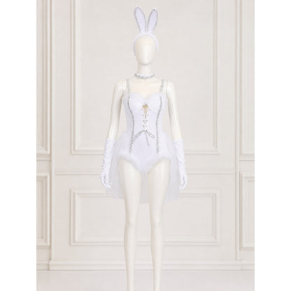 Bunny Cosplay Costume, White with Ears and Mesh