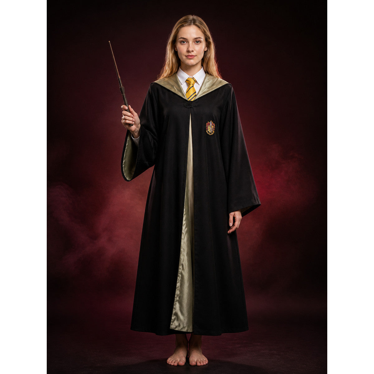 Wizard Robe Costume Set With Striped Tie And Wand, Long Cloak Halloween Cosplay main product view
