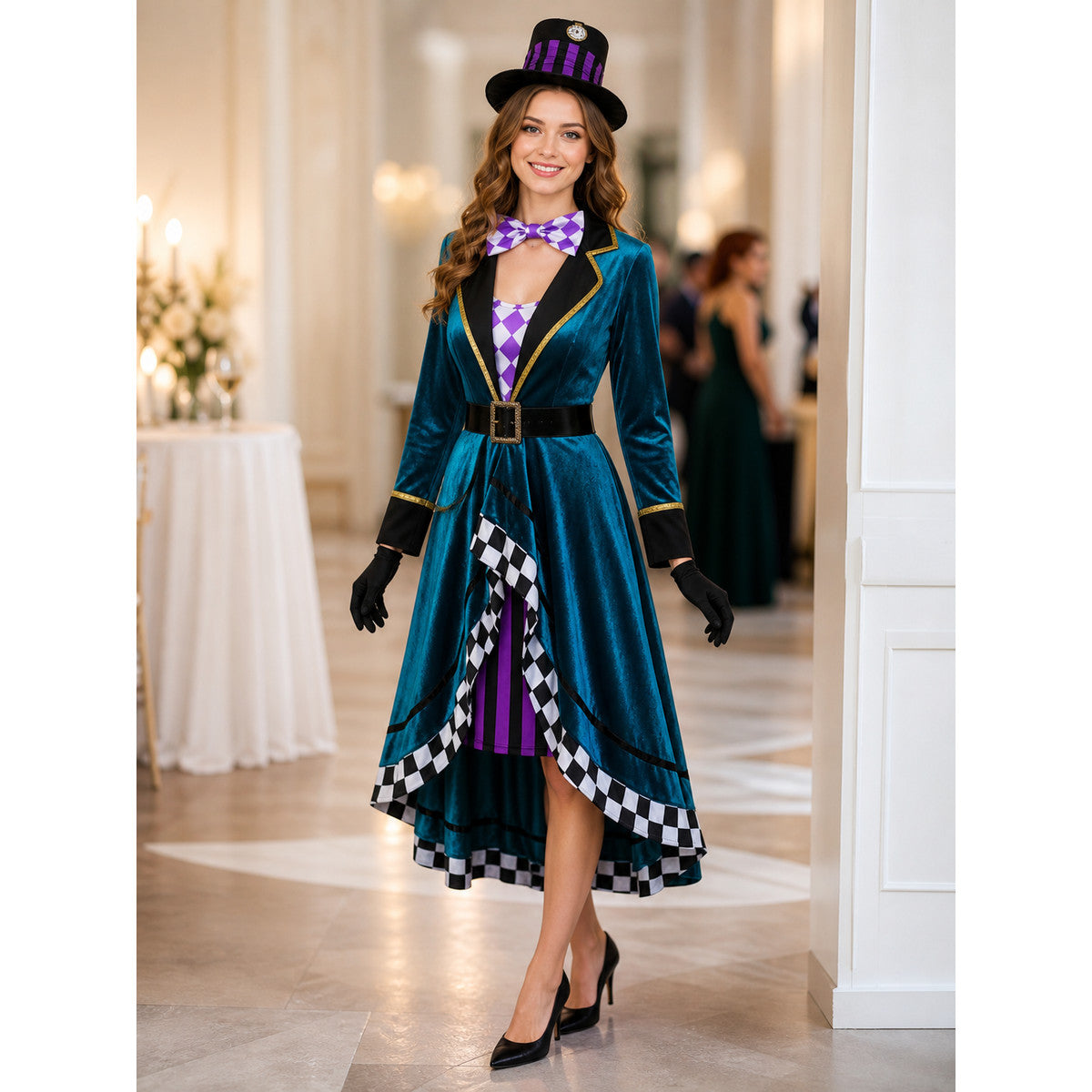 Magician Costume with Top Hat and Gloves for Performances