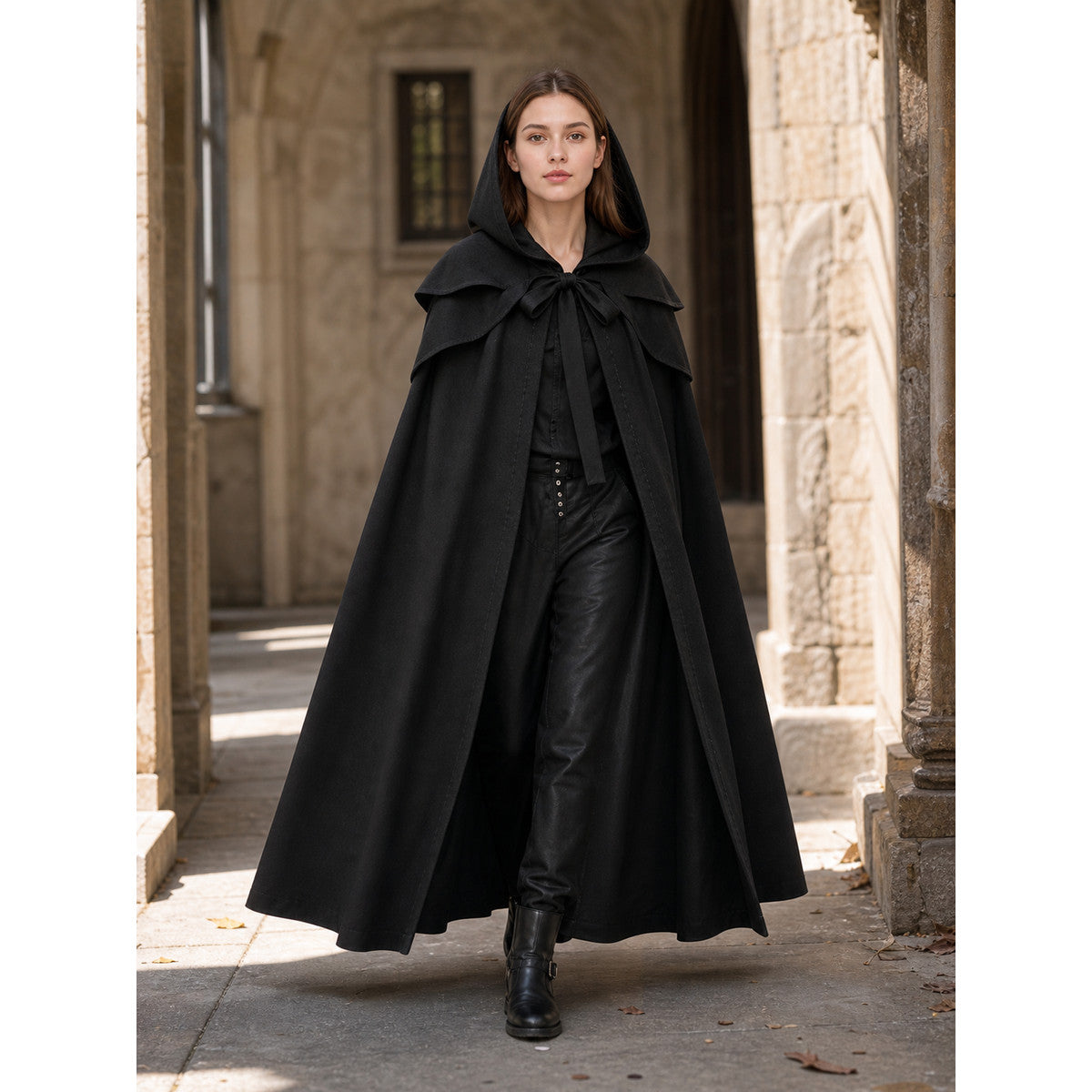 Black Gothic-Style Hooded Cape lifestyle view