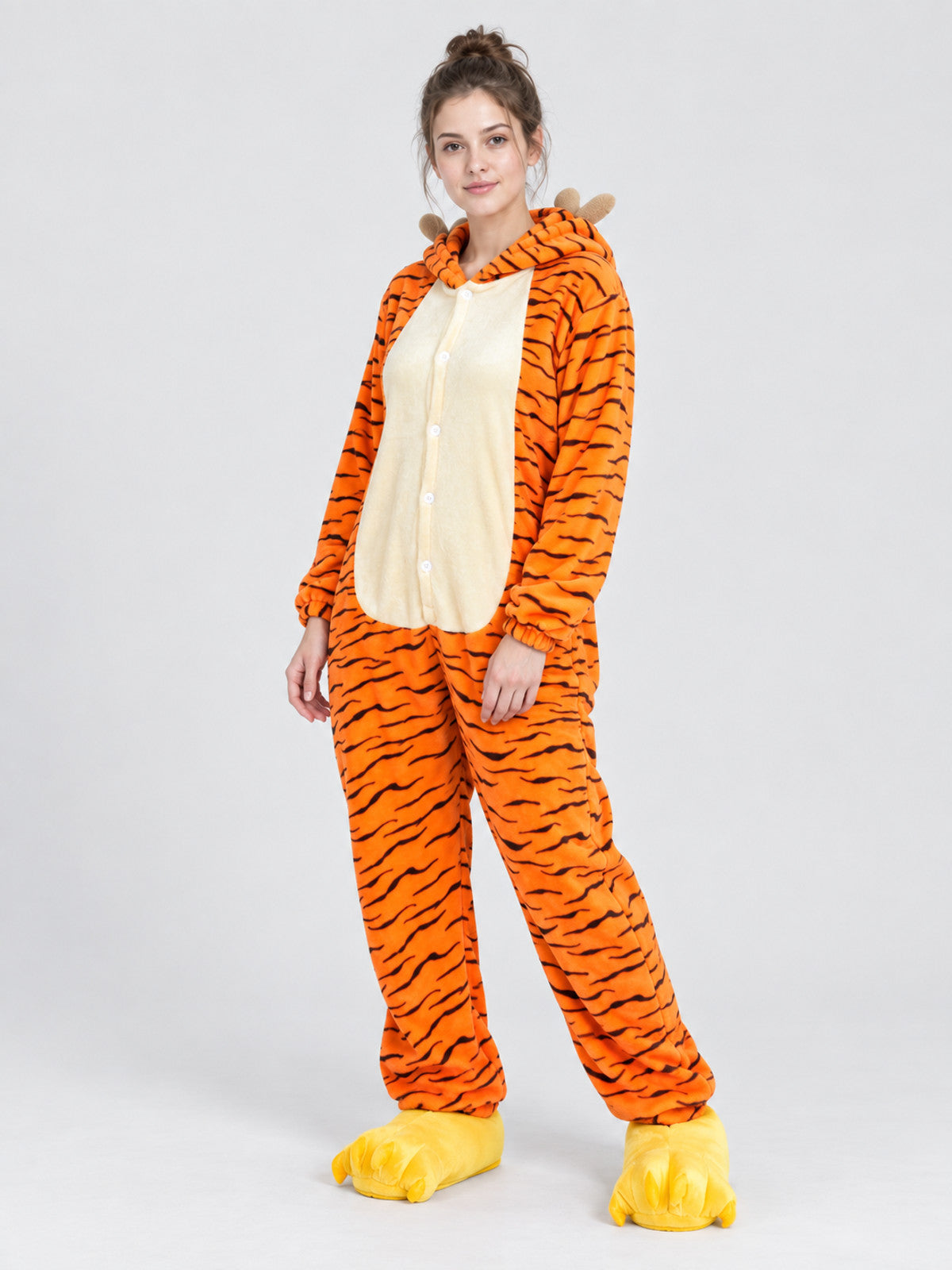 Orange Hooded Pajama Jumpsuit with Ears