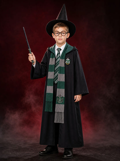 Children's Magic Academy Wizard Costume Set, Hooded Robe With Hat, Scarf main product view
