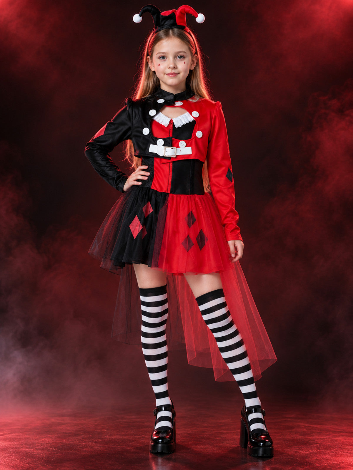 Polyester jester costume with headpiece