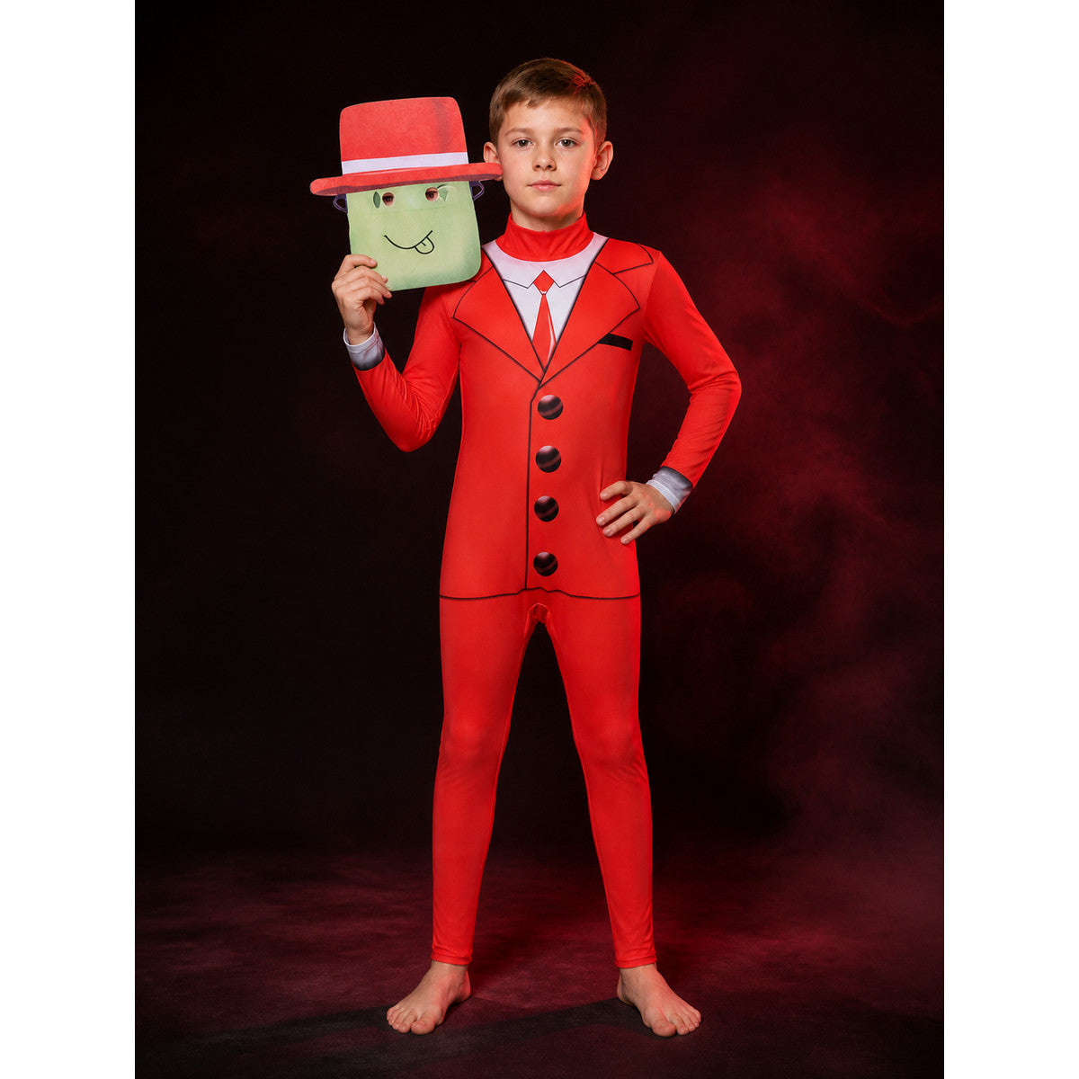 Kids Roblox Concierge Costume Jumpsuit with Hat, Red Print Halloween Outfit main product view