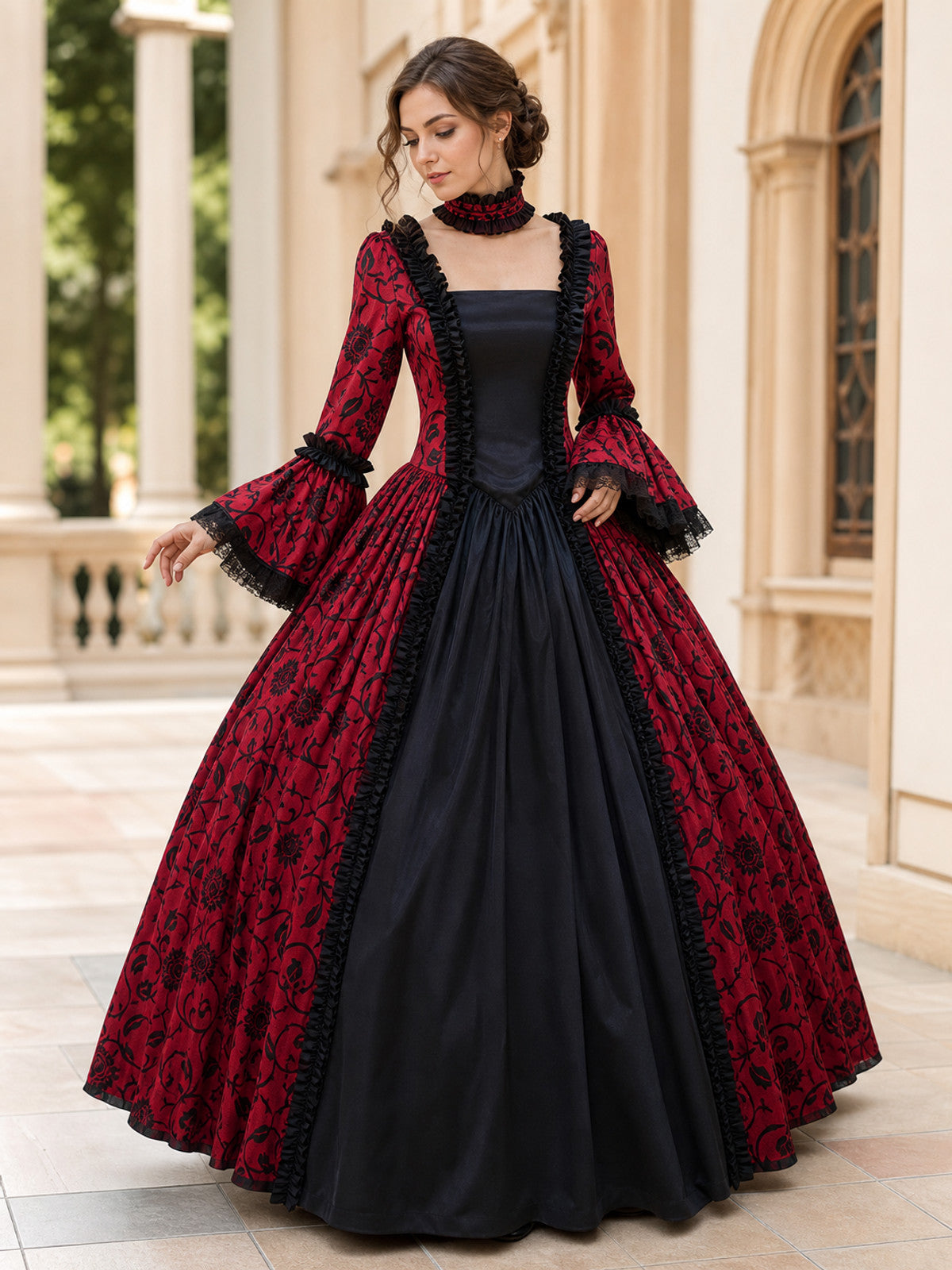 Gothic Victorian-Style Dress with Ruffles