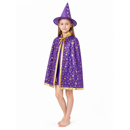 Costume Set with Cape and Hat, Purple with Gold Stars Costume Capes detail