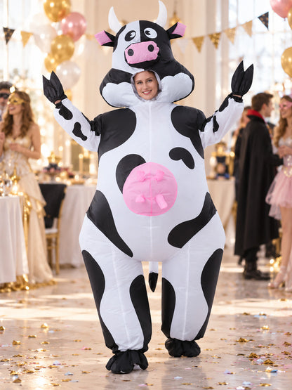 Inflatable Cow Costume with Horns and Pink Details