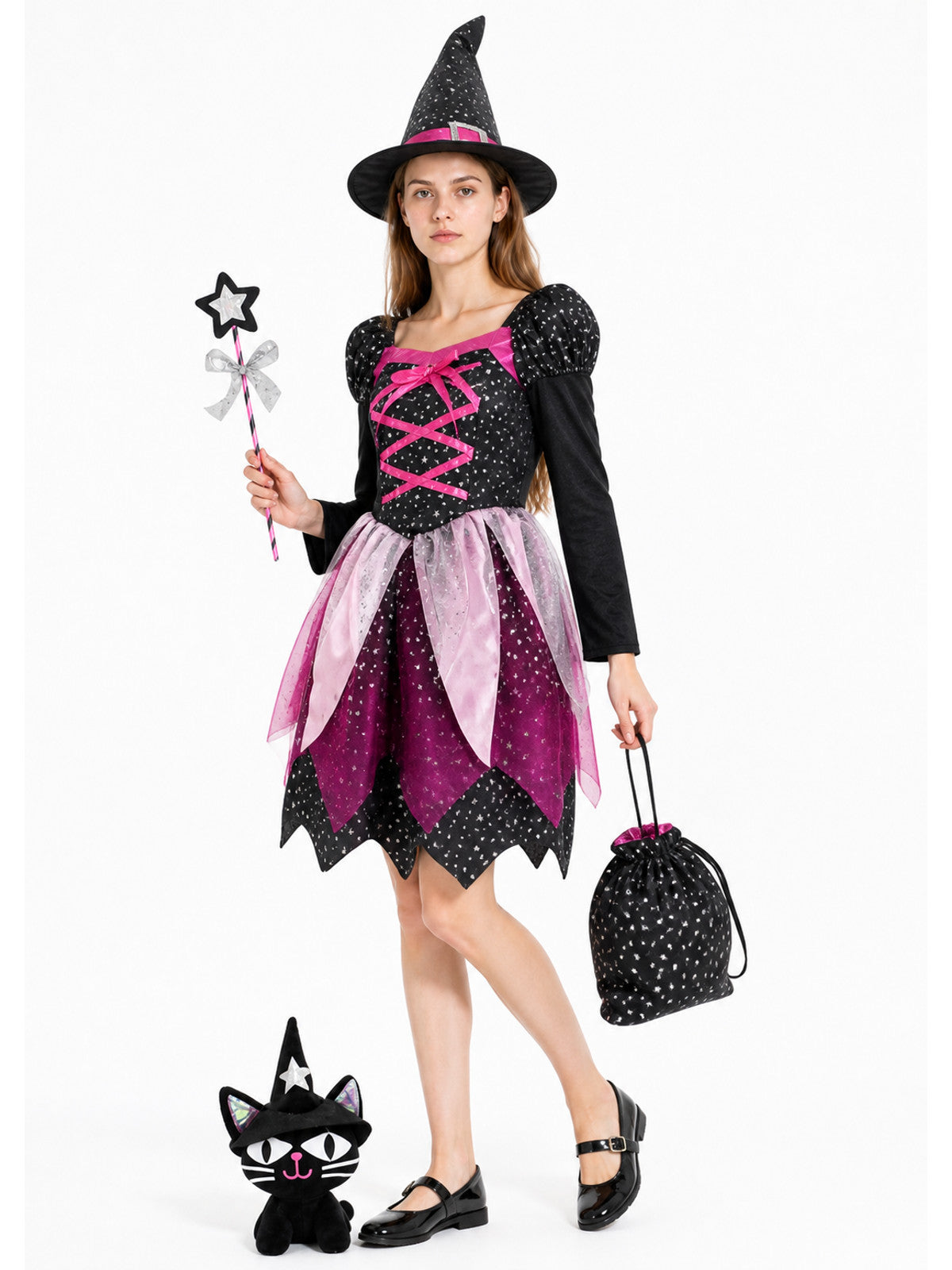 Witch Costume with Dress, Hat, and Wand