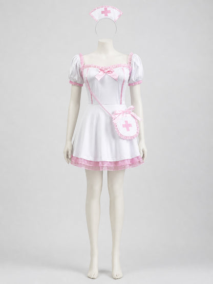 Lolita Dress Set, White and Pink, with Accessories Costume Dresses detail