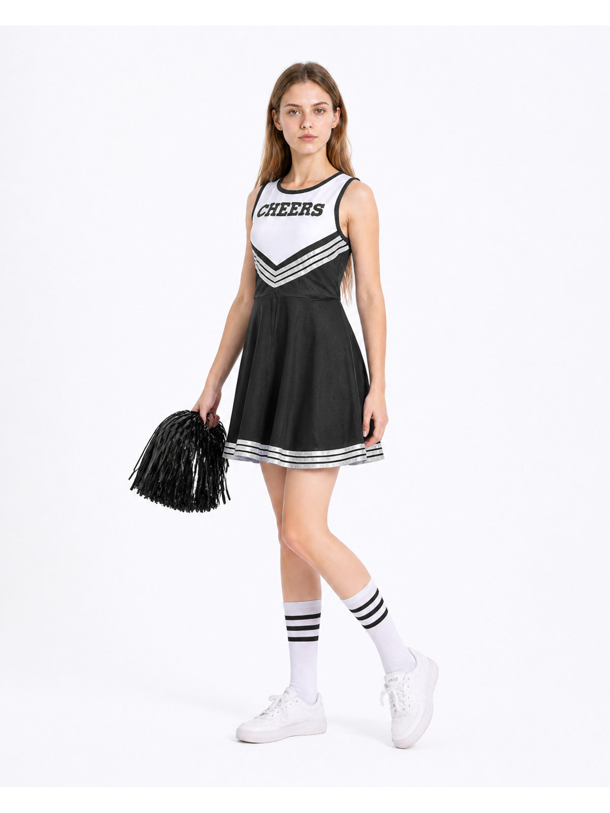 CHEERS Sleeveless Cheerleading Dress in Black and White Costume Dresses detail