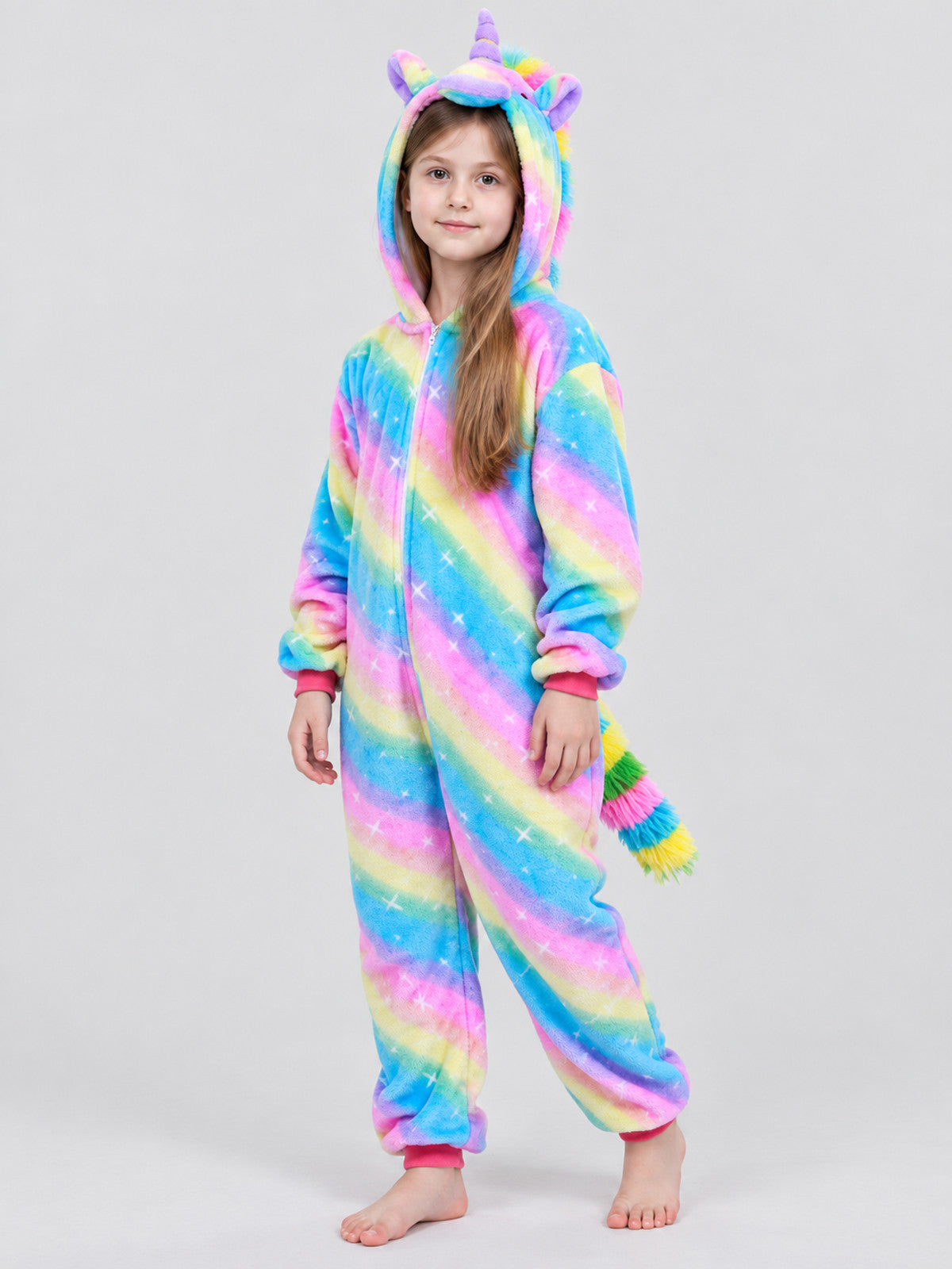 Rainbow Print Hooded Pajama Jumpsuit
