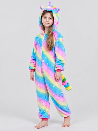 Rainbow Print Hooded Pajama Jumpsuit