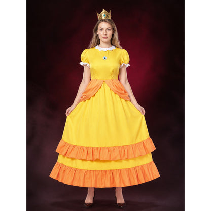Yellow Princess A-Line Cosplay Costume Dress, Puff Sleeves, Orange Ruffles main product view
