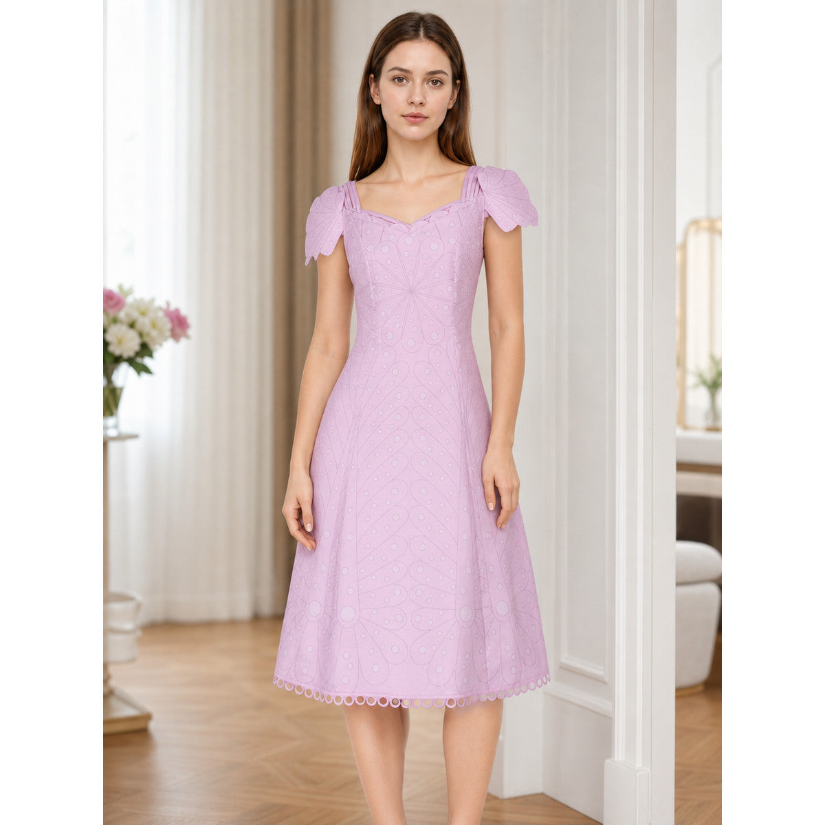 Pink Cosplay Dress with Bow Accents and Pattern lifestyle view