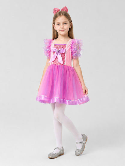 Girls' Fluffy Tutu Dress with a Bow and Sequins for Stage Performances