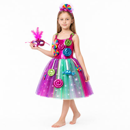 Girls' Dress with LED Lights and Candy Print Costume Dresses detail