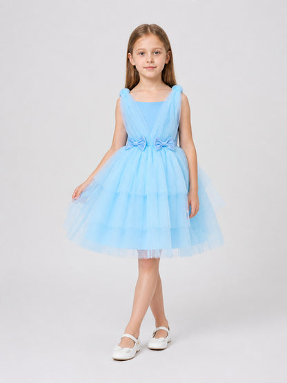 Girls' Princess Dress with Full Skirt, Bows, Light Blue Costume Dresses detail