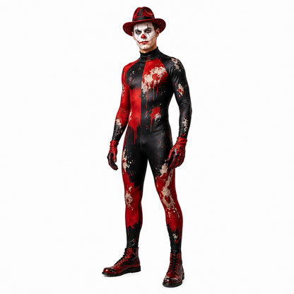 Red and Black Fitted Clown Costume with Blood Stains Costumes detail