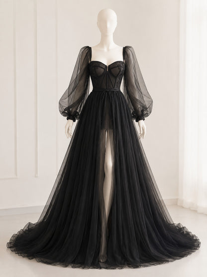 Black Floor-Length Evening Dress with a Corset Bodice lifestyle view