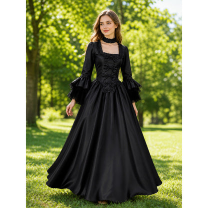 Gothic-Style Dress with Ruffles and Bows lifestyle